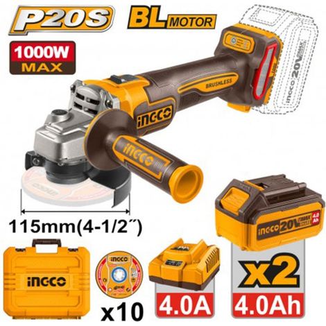 SMERIGLIATRICE BRUSHL 1000W D115MM C/2 BATTERIE 4Ah E DISCHI