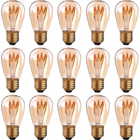 Lot de 15 ampoules LED E27 à filament spirale ST45/S14 3 W Style vintage Lumière ambrée Dimmable 2200 K Blanc très chaud 140 lm Équivalent à 25 W