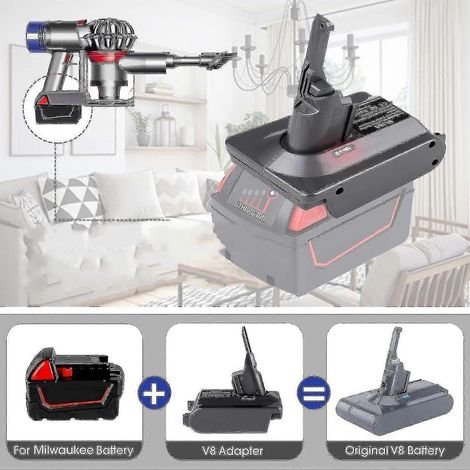 Convertisseur de batterie au lithium Milwaukee M18 18 V/20 V pour aspirateur à main sans fil Dyson V8 Animal V8 Fluffy Motorhead en fibre de carbone