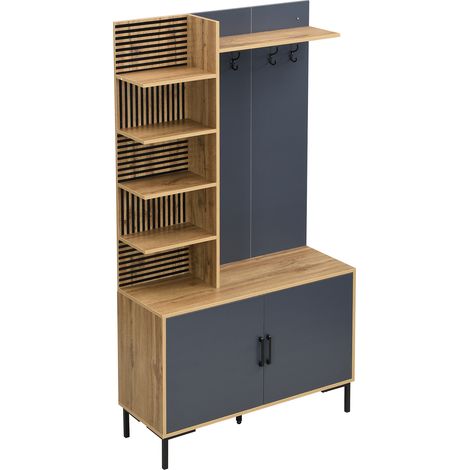 Garderobenset für den Eingangsbereich mit Schuhschrank, Regalen, Haken und Spanplatte (1/5)