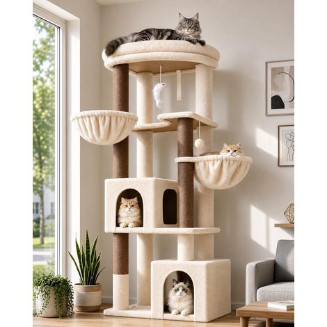 Arbre a Chat Beige Stable pour Chats 163cm Coin Arbre à Chat (1/5)