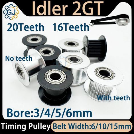 (2GT-20T Noir, 10 mm sans dents) Poulie de renvoi pour courroie synchrone, pièces pour imprimante 3D et CNC, type galet tendeur (1/4)