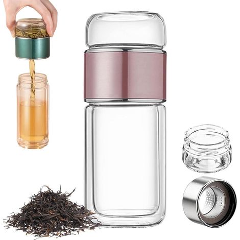 Théière - Infuseur à thé - Double chambre avec filtre - 1 pièce - Pour les déplacements et le bureau - Transparent (1/5)