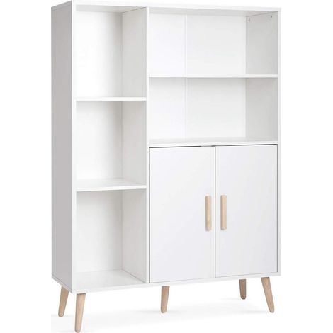 Sideboard Kommode mit 2 Türen und 5 Fächern, Weiß, 85x30x120 cm (1/5)