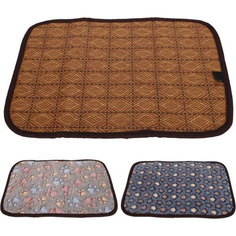 Tapis d'été double face pour chien, coussin rafraîchissant pour animaux de compagnie, lit de couchage doux et respirant pour chat (empreinte couleur café M) (1/5)