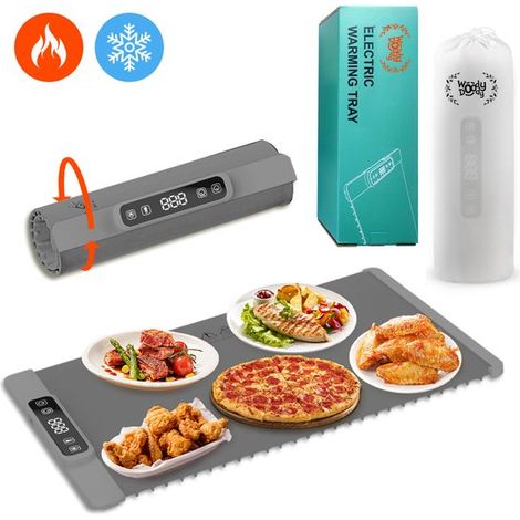 Tapis chauffant électrique, plateau chauffant, version UE Celsius - XXL - Décongélation facile des produits surgelés - Portable avec thermostat - Minuterie - Facile à ranger - Séchage de la vaisselle (1/5)