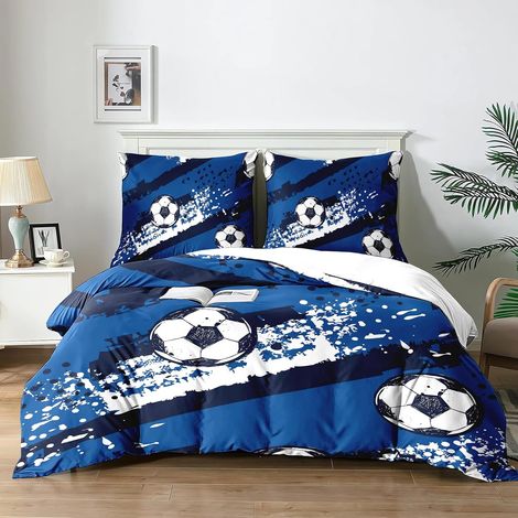 Housses de Couettes Football Enfant 200x200cm,Parure de Lit Sport Football Motif pour- Housses en Microfibre lavables en machineavec Fermeture Éclair et 2 Taies d'oreiller 65x65cm (F4x200) - 200x200 (1/5)
