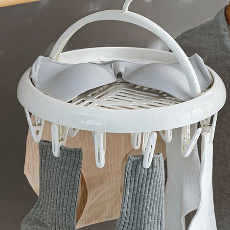 Porte-bagage circulaire plastique blanc avec pinces - Séchage efficace des sous-vêtements, chaussettes, linge de petite taille - Modèle rotatif 360°, ultra résistant, 325g (1/5)
