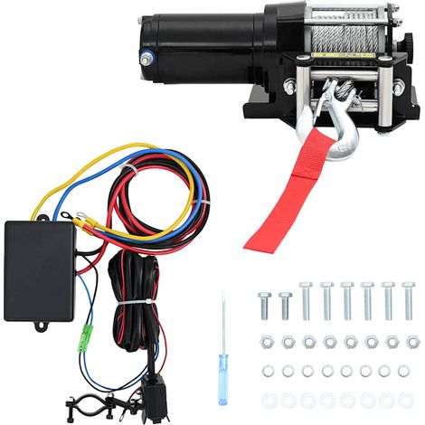 Treuil électrique 12 V 1 360 kg avec câble de 9 m, plaque de montage et guide-câble - PANGIVO (1/5)