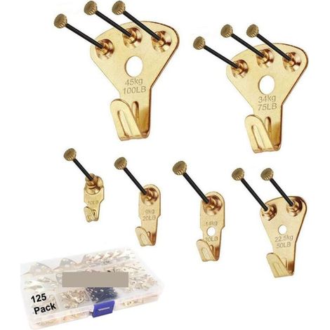 Kit de suspension robuste de 125 pièces avec clous pour bois et cloisons sèches Suspension professionnelle de toiles, tableaux de bureau, horloges et décorations pour la maison Supporte 10 à 100 lb (1/5)