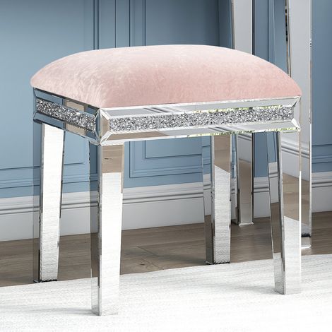 Glass Mirrored Accent Stool Diamonds Vanity Stool (1/5)