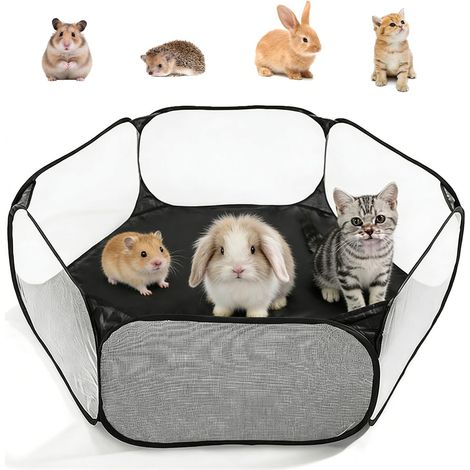 Enclos pliable pour petits animaux - En maille - Cage portable et clôture d'exercice pour cochons d'Inde, hamsters, lapins, chinchillas et chiots - Noir (1/5)