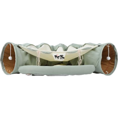 Tunnel multifonctionnel pour chat, pliable et détachable, avec coussin et jouet. (1/5)