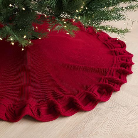 Falda de abeto de punto rojo, 100 cm, con cálida textura artesanal en el interior. (1/4)