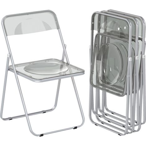 Set da 4 Sedie Pieghevoli in Acrilico, Trasparenti, Grigio