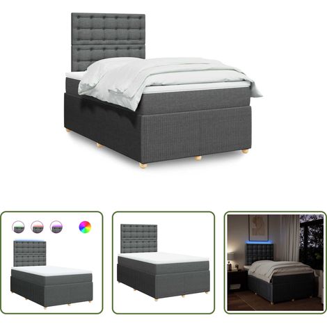 vidaXL LED-Beleuchtung - Boxspringbett mit Matratze Dunkelgrau 120x200 cm Stoff (1/5)