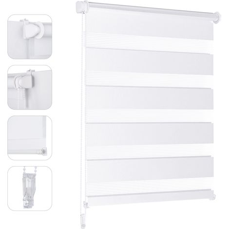 Doppelrollo Klemmfix ohne Bohren für Fenster ohne Bohren Doppelrollo Duo Rollo Jalousie Sonnenschutz, Weiß, 85x100cm