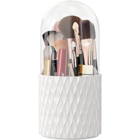 Boîte de rangement pour pinceaux de maquillage 360° blanche avec couvercle 11 x 23 cm Boîte de rangement pour cosmétiques, présentoir pour pinceaux (1/5)