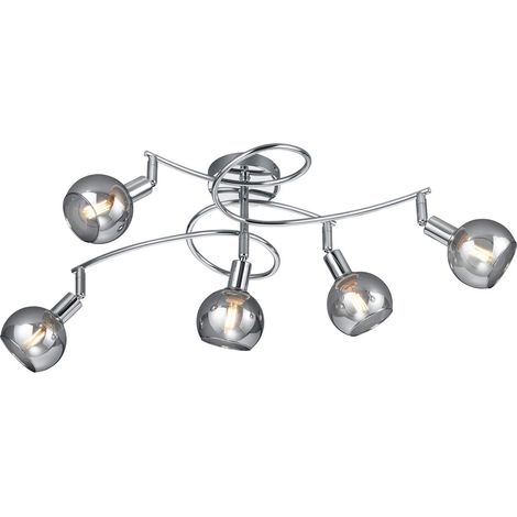 Plafonnier en métal chromé et verre fumé 5 ampoules E14 non incluses (1/4)