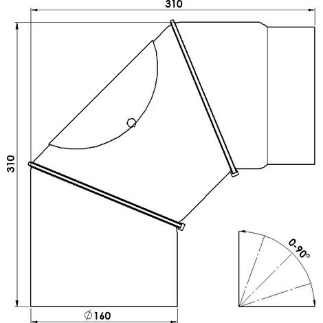 Rauchrohrbogen, 90, mit Tür 160 mm / schwarz lackiert