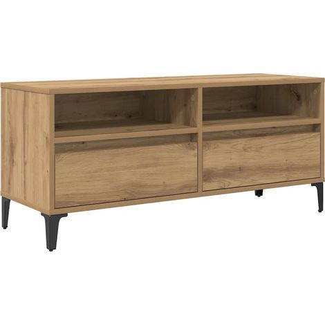 Meuble TV avec tiroir 100 x 34,5 x 44,5 cm espace de rangement design rustique en bois chêne artisanal (1/5)