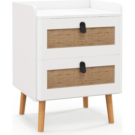 COSTWAY Comodino per Camera da Letto in Legno, Comodino Moderno con 2 Cassetti, Gambe in Legno Massello, per Soggiorno, Camera da Letto, Bianco, 45 x 40 x 57 cm (1/5)