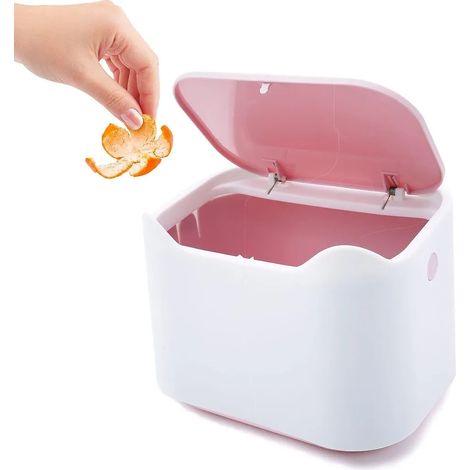 Corbeille de salle de bain 2,5L, poubelle compacte à couvercle basculant, seau à déchets en plastique résistant incassable, sans BPA, pour WC et toilette, petit récipient pratique. (1/5)