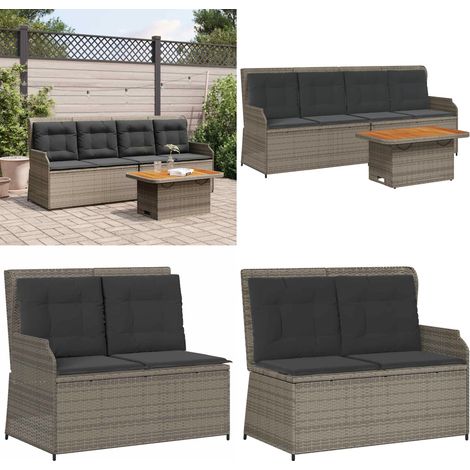 Salon de jardin 3 pcs avec coussins Gris Résine tressée - Banc de jardin - Table de jardin (1/5)