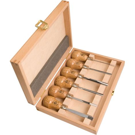 1 - Outil De Sculpture - Ciseau À Bois - Ensemble De 6 Pièces Avec Manche En Forme De Poire - Pour Travail Du Bois Et Modelage - Naturel - Dimensions Variées (1/2)