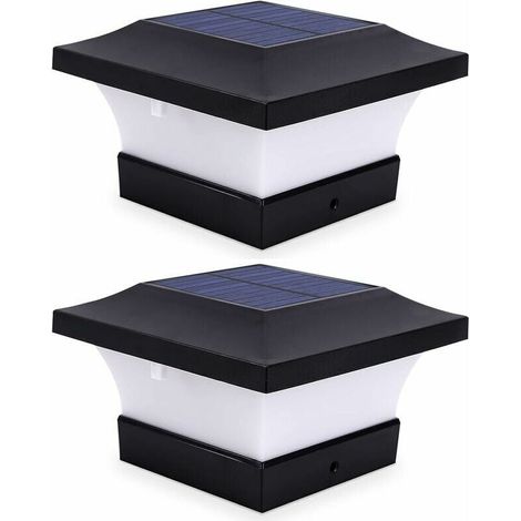Paquete de 2 luces solares para postes de exterior para iluminación de cercas y terrazas, luces solares LED blancas de alto brillo de 6000 K para postes de 4 x 4, 5 x 5 o 6 x 6 (1/5)