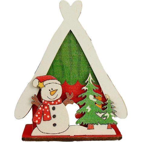 Pendentif lumineux de Noël avec cordon, en bois, avec lumière LED, décoration chalet de Noël pour Halloween. (1/5)