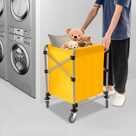 Chariot à linge pliable à roulettes, capacité 100 kg, 605081cm, Panier à linge commercial, Pour appartements, maisons, blanchisseries, Jaune