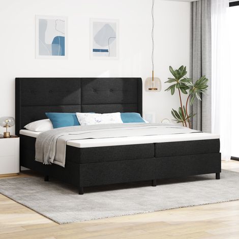 LED Box Spring Bed with Headboard Black 200 x 200 cm Fabric vidaXL (1/5)