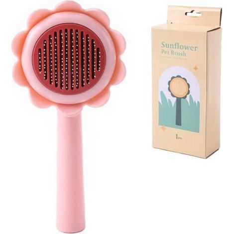 Brosse à Chat - Cat Cleaner - Autonettoyante - Massage Doux - Élimination des Poils Lâches - Rose (1/4)