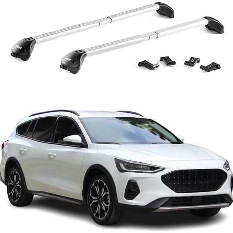 OMAC Dachträger Querträger TÜV geprüft für Ford Focus Active 2019-2021 – Abschließbar (4 Schlösser) – Max 100 kg – Robuste Befestigung Silber (1/5)