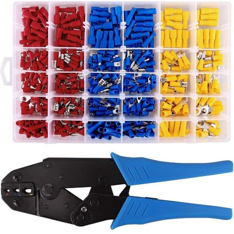 Pince à sertir professionnelle avec 500 cosses électriques isolées pour automobile – Kit complet universel 0,5–6 mm²