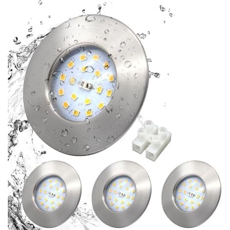 Spot Led Encastrable Salle de Bain 5W,4x Spot Extra Plat IP44 Étanche,Blanc Chaud 3000K,Trou 60-68mm,Éclairage salle de bain Inox Brossé 220V 500lm pour Cuisine Salon (1/5)