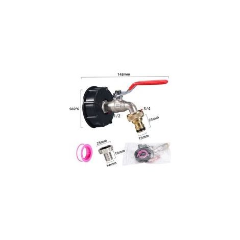 Robinet universel pour réservoir de 1000 L – Robinet à boule sortie filetée 1/2″ pour conteneurs IBC, adaptateur pour tuyau d’arrosage et raccord de flexible