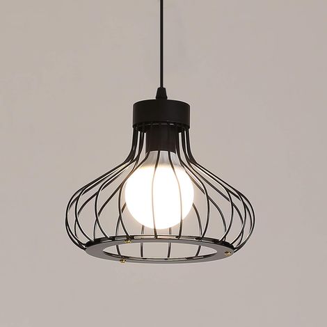 MINKUROW Lampadario A Sospensione Industriale Retrò, Lampada Da Soffitto A Gabbia In Metallo Vintage Lampada Da Paralume 23 Cm Nero, Attacco E27 (1/5)