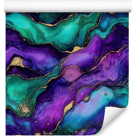 Papel pintado Ink en tonos violeta, turquesa y azul marino para salón y dormitorio, 50x1000 cm. (1/5)