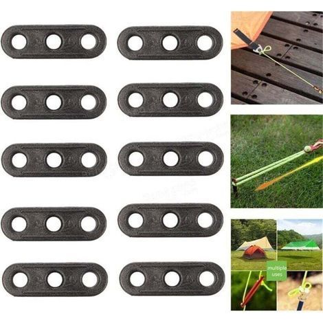 Pack of 10 3 Hole Rope Tensioners for Outdoor Camping - Rope Tensioners for Tent, Camping Accessory, Black, One Size - (1/4)