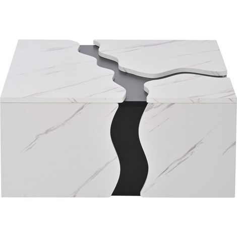 Wohnzimmer-Couchtisch, 70 x 70 x 31 cm, würfelförmiges geometrisches Design,Beistelltisch mit Schublade,Tisch mit Marmorfurnier in einzigartiger Form,kaffetisch, Aufbewahrungstisch, Spieltisch (1/5)