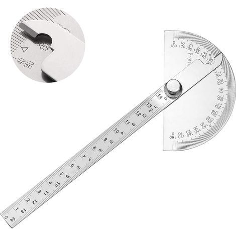 Goniometro in acciaio inox con braccio indicatore di angolo da 0 a 180°, righello di misurazione, strumento da ingegnere, goniometro con righello da 140 mm, righello angolare universale per disegno e  (1/5)