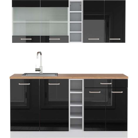 Cocina versátil R-Line, Negro brillo/blanco, 160 cm , ET Roble, Vicco (1/5)