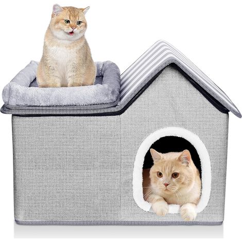 Maison Chat Exterieur avec Coussin Plateforme Lavables, Niche Chat Intérieur Chatons/Mittlere Haustiere (1/4)