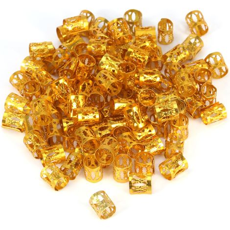 100 Stück/Beutel farbige Perlen für Zöpfe, Ringe und Haarschmuck (Gold) - 100 Stück/Beutel farbige Perlen für Zöpfe, Ringe und Haarschmuck (Gold) (1/5)