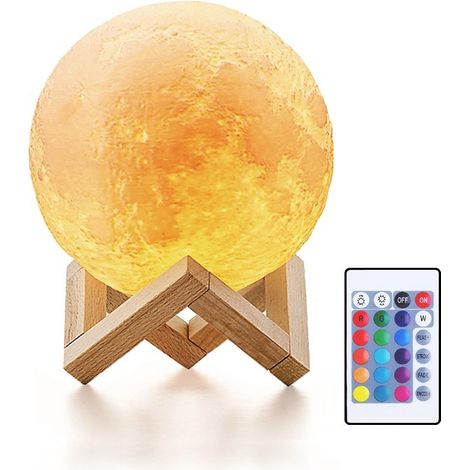 Jandei - Lampara de Luna 16 colores Rgb 15CM recargable Usb Control remoto Control táctil y soporte (1/5)