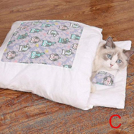 Warmer Katzenschlafsack, herausnehmbares Katzenbett, warmes Winterhaus für Haustiere - MC