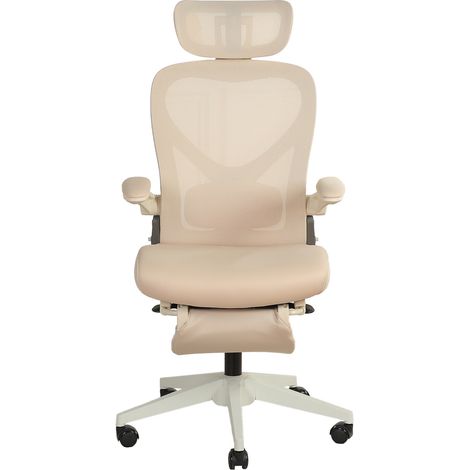 Ergonomischer Klapp-Bürostuhl Creme mit Lendenstütze, 3D-Kopfstütze und Fußstütze (1/5)
