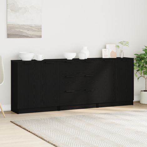 Sideboard 3 pcs Schwarz Eichen-Optik 180 x 30 x 70 cm (1/5)